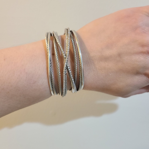 David Yurman Crossover Diamond X Bracelet Cuff - Picture 8 of 9